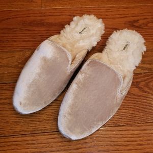 Birdies Phoebe Vegan Velvet Faux Fur Lined Slip On Slide Mules Cream Women's 8.
